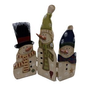 Wood Snowman Tabletop Decoration Triple Snowman Decorative Folding Screen